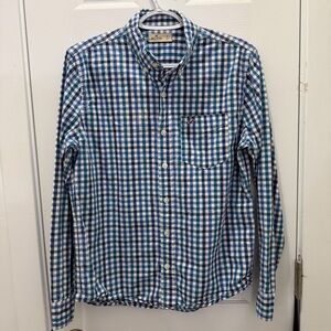 Hollister Blue and Teal Gingham Button-Down Shirt